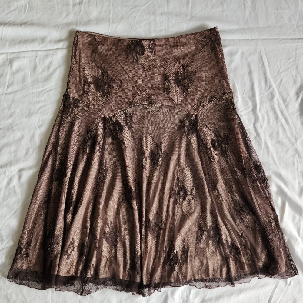 Weston Wear Vintage Lace Skirt Brown & Cream Medium